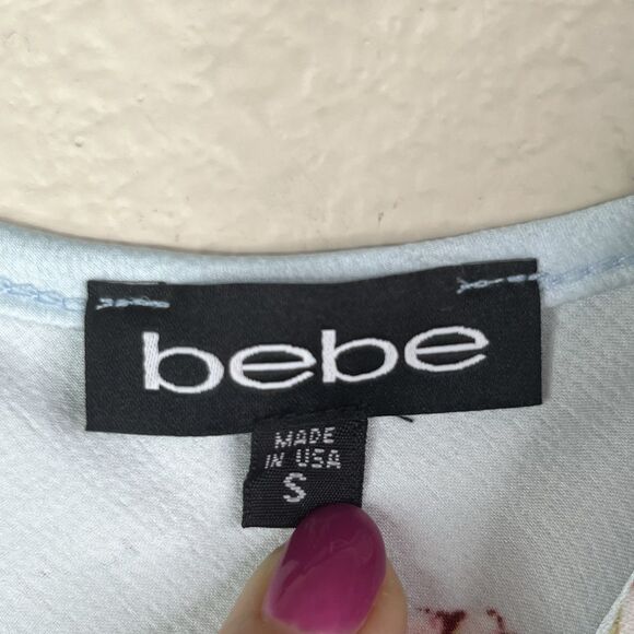 BEBE Women's Baby Blue Floral Satin Cowl Neck Spaghetti Strap Midi Dress S NEW - Picture 9 of 12